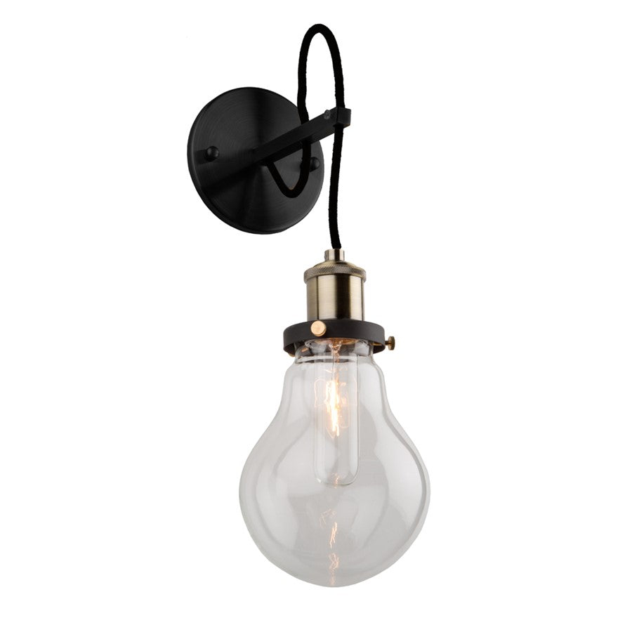 Artcraft Edison 1 Light Hall Light, Matte Black and Vintage Brass