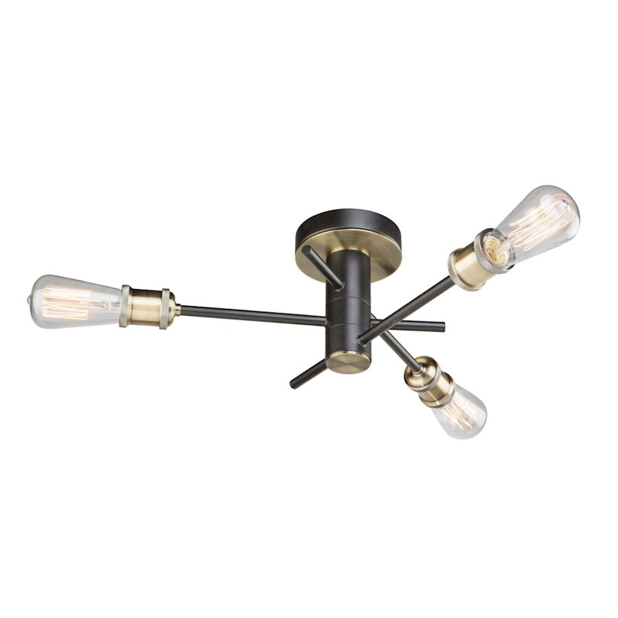 Artcraft Tribeca 3 Light Flush Mount, Matte Black/Satin Brass - AC10783BK