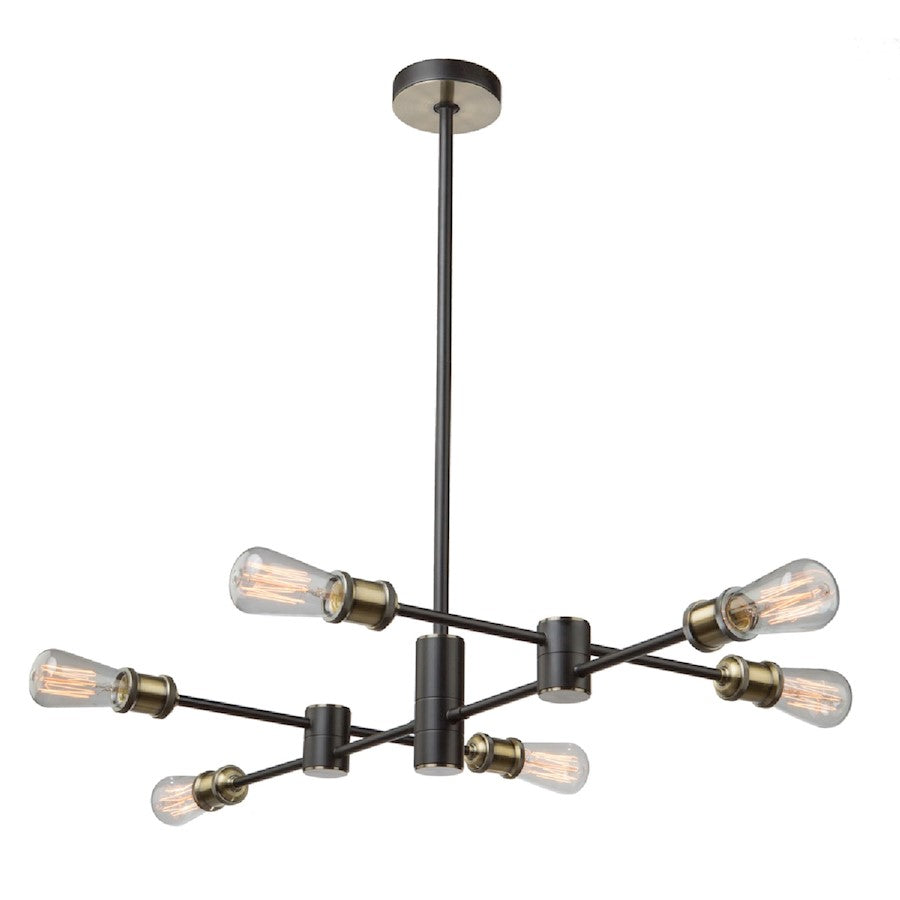 Artcraft Tribeca 6 Light Chandelier, Matte Black & Satin Brass - AC10786BK