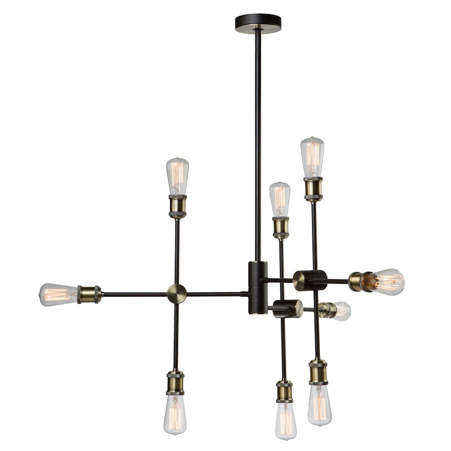 Artcraft Tribeca 9 Light 14" Chandelier, Matte Black & Satin Brass - AC10789BK