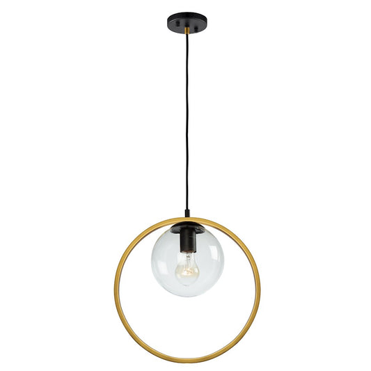 Artcraft Lugano 1 Light Pendant, Black/Vintage Brass - AC10890VB