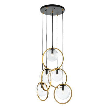 Artcraft Lugano 5 Light Pendant, Black/Vintage Brass - AC10895VB