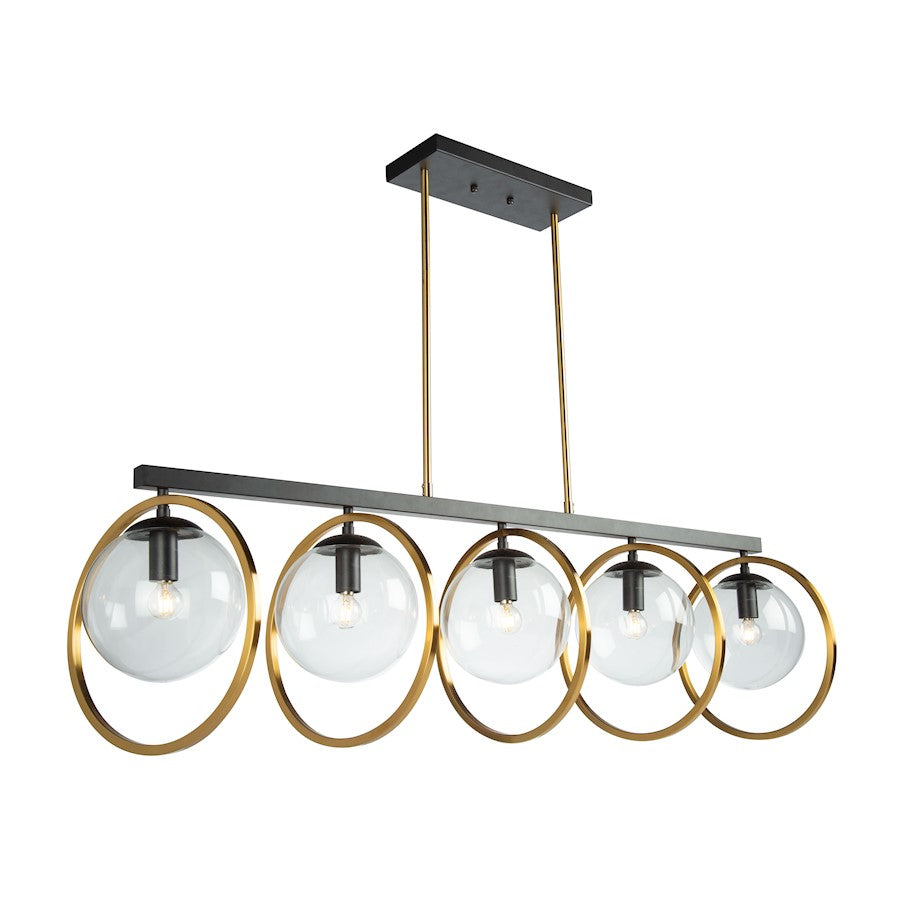 Artcraft Lugano 5 Light Linear Pendant, Black/Vintage Brass - AC10896VB