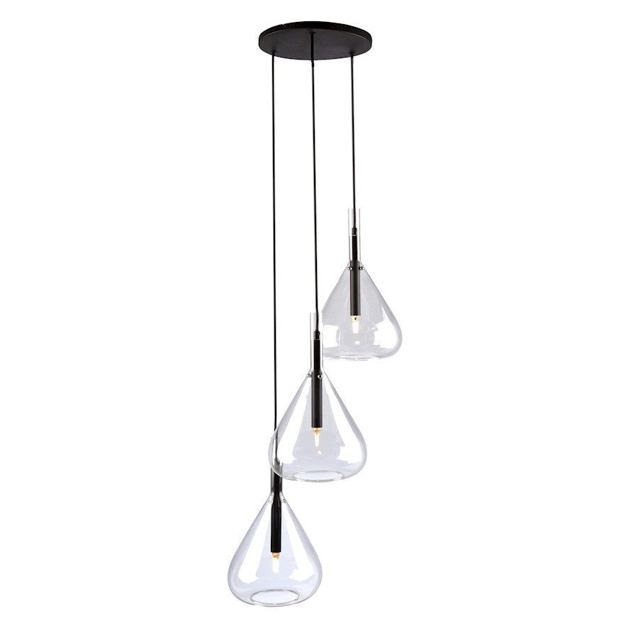 Artcraft Conic 3 Light Pendant, Black/Clear - AC11163BK