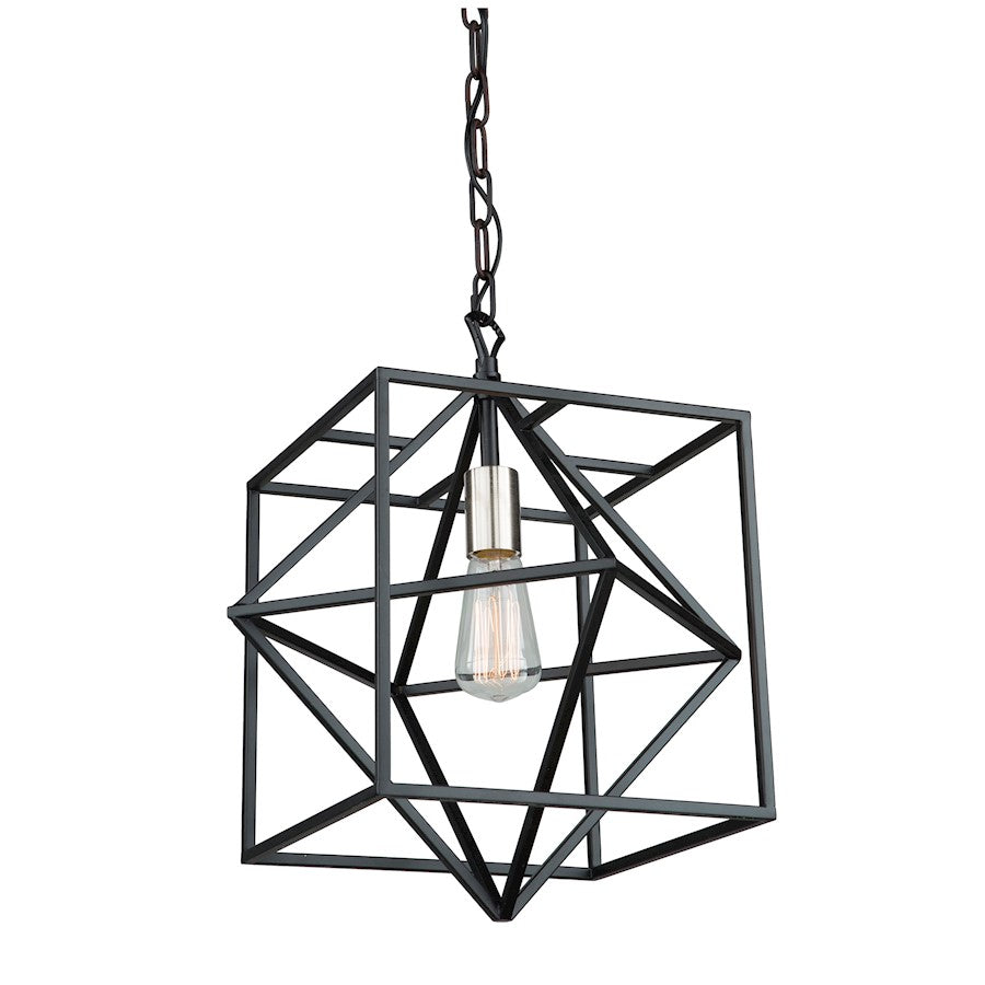 Artcraft Roxton 1 Light 17" Pendant, Matte Black & Polished Nickel - AC11201PN