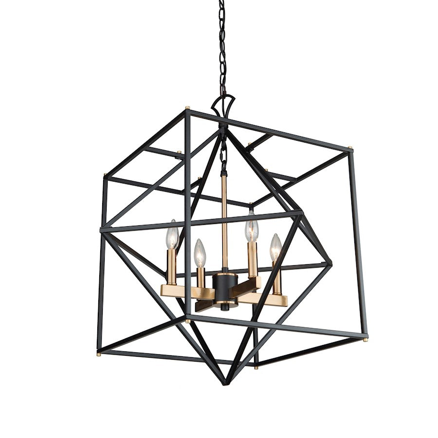 Artcraft Roxton 4 Light 28" Chandelier, Matte Black & Harvest Brass - AC11204