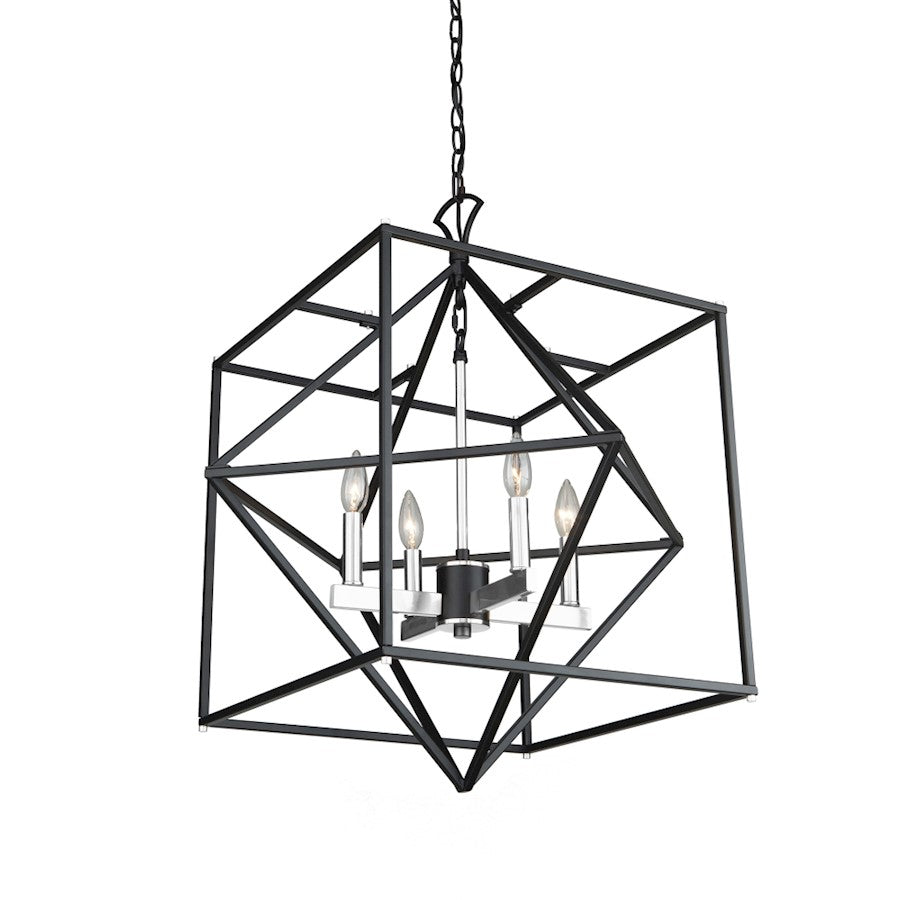 Artcraft Roxton 4 Light 28" Chandelier, Matte Black/Polished Nickel - AC11204PN