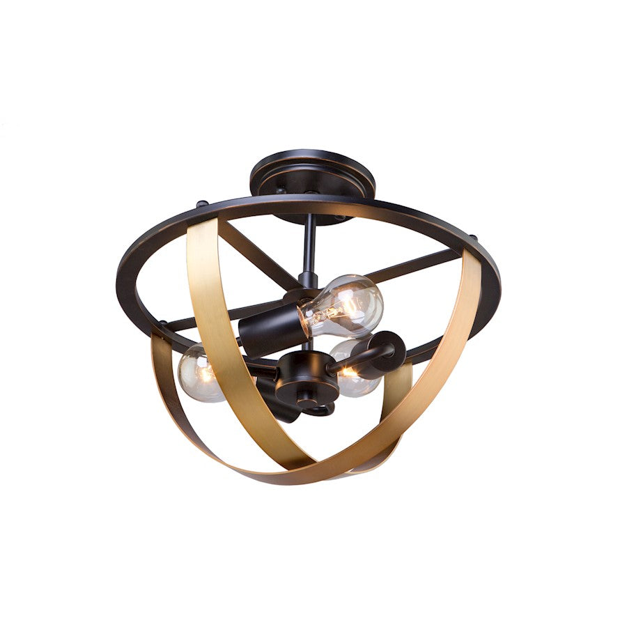 Artcraft Capri 3 Light 13" Semi-Flush Mount, Dark Bronze/Satin Brass - AC11233