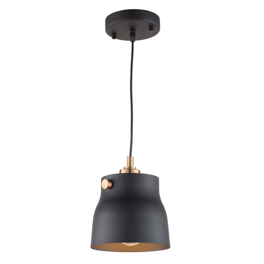 Artcraft Euro Industrial 1 Light Pendant, Matte Black/Harvest Brass - AC11361VB