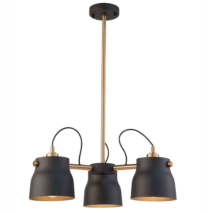 Artcraft Euro Industrial 3 Light 18" Chandelier, Black/Harvest Brass - AC11363VB