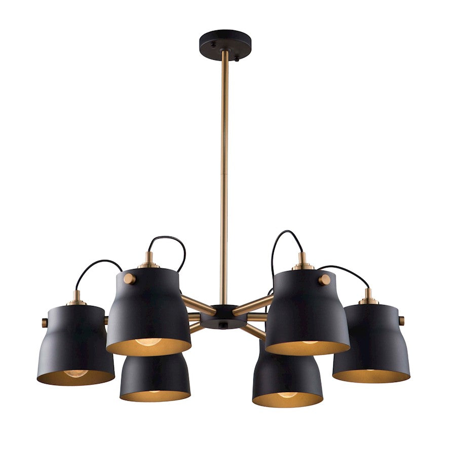 Artcraft Euro Industrial 6 Light 30" Chandelier, Black/Harvest Brass - AC11366VB