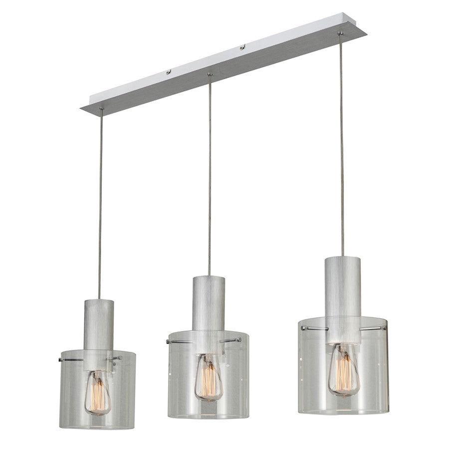 Artcraft Henley 3 Light Island Light, Brushed Aluminum/Clear Glass - AC11522CL