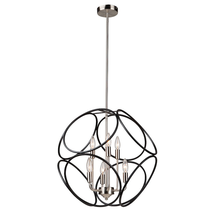 Artcraft Sorrento 6 Light Chandelier, Matte Black/Satin Nickel - AC11566NB