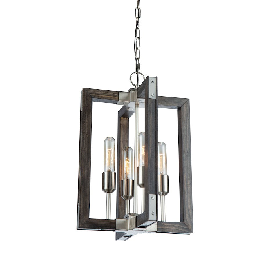 Artcraft Gatehouse 4 Light Chandelier, Dark Pine/Brushed Nickel - AC11654BN