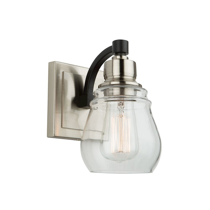 Artcraft Nelson 1 Light Wall Sconce, Black/Brushed Nickel/Clear