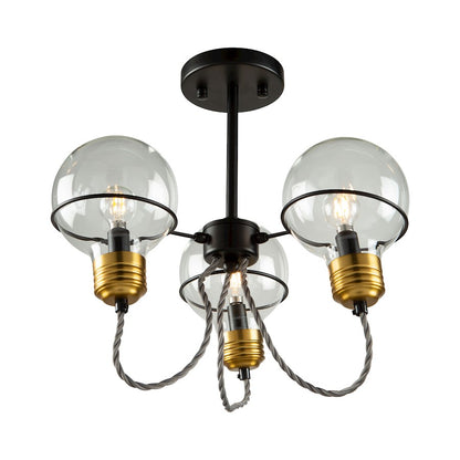 Artcraft Martina 3 Light Semi-Flush Mount, Black/Brushed Brass/Clear