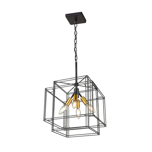 Artcraft Artisan 4 Light Pendant, Black/Brushed Brass - AC11734BK