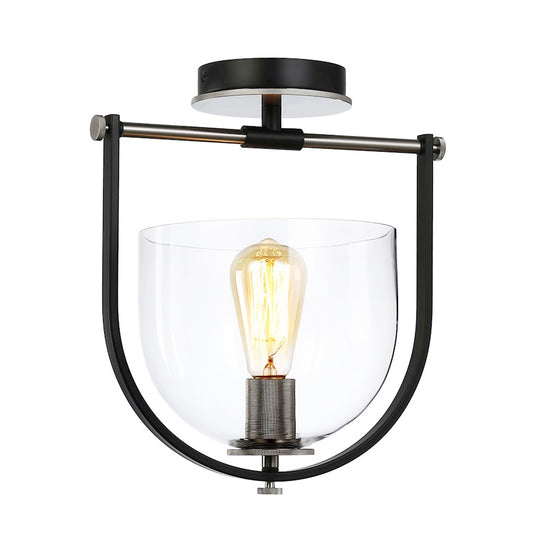 Artcraft Cheshire 1-Light Semi-Flush Mount, Black/Brass/Clear - AC11743BB