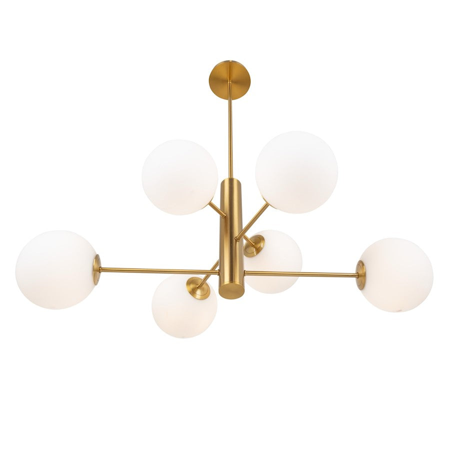 6 Light 31" Chandelier, Brass