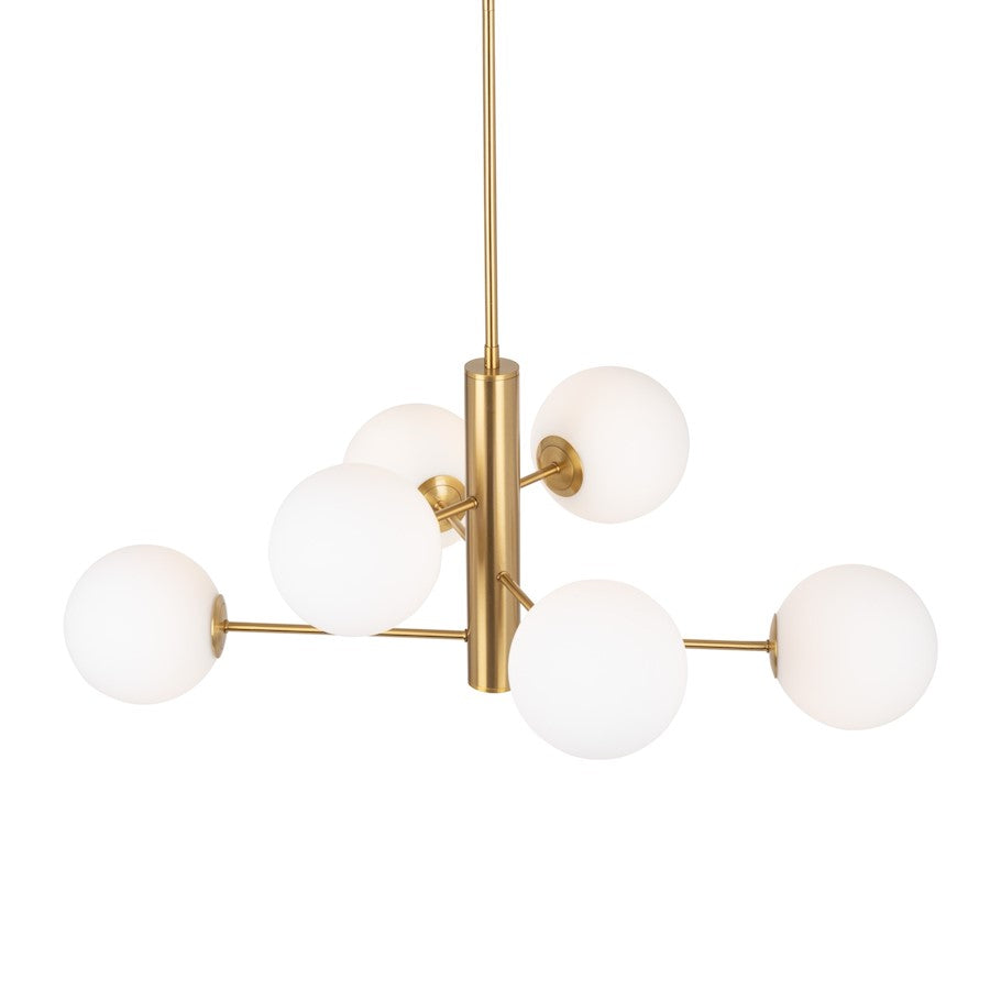 6 Light 31" Chandelier, Brass