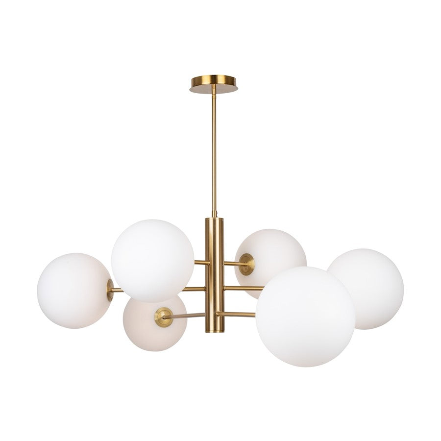 6 Light 48" Chandelier, Brass