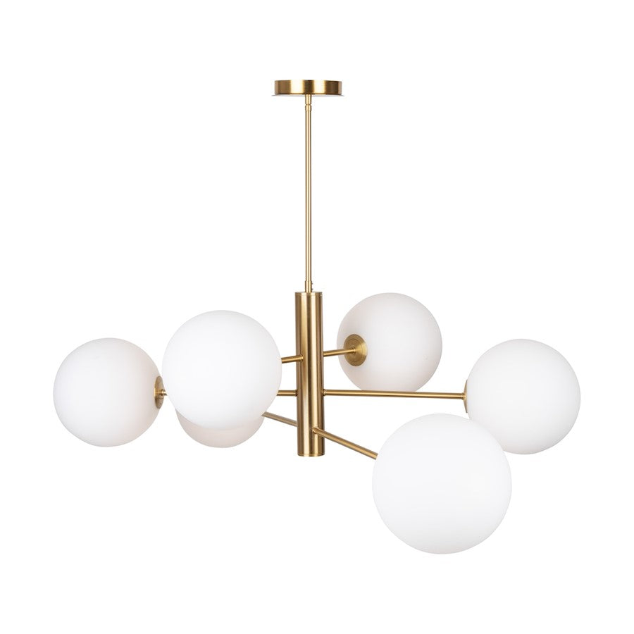 6 Light 48" Chandelier, Brass