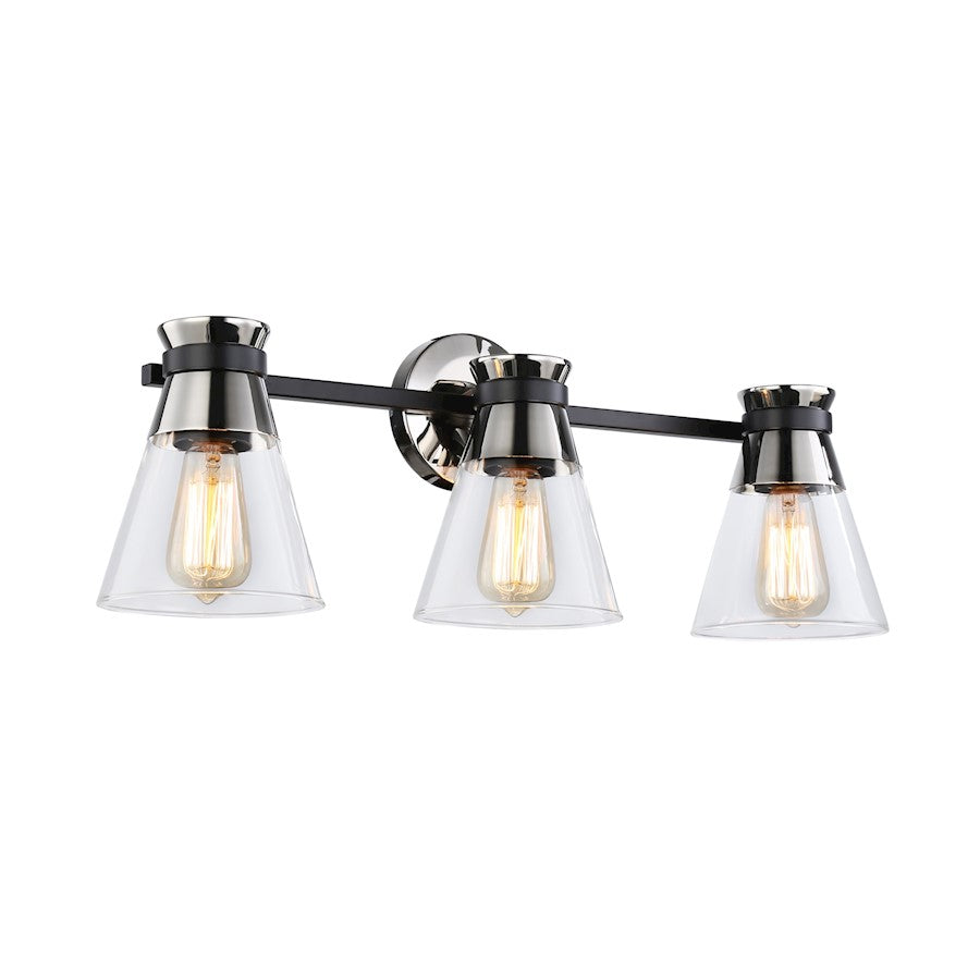 Artcraft Kanata 3-Light Vanity Light, Black/Brushed Nickel - AC11803NB