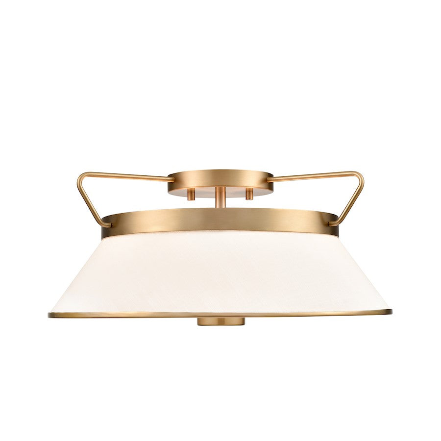 Artcraft Layla 2 Light Semi Flush Mount, Brushed Brass/White