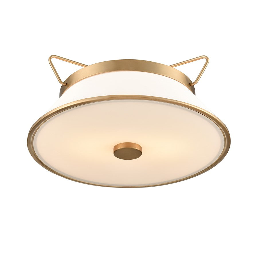 Artcraft Layla 2 Light Semi Flush Mount, Brushed Brass/White