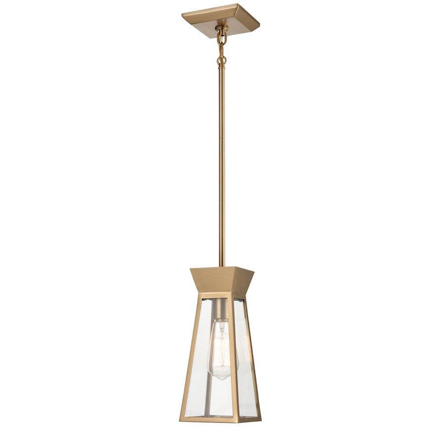 1 Light Pendant, Brushed Brass/Clear