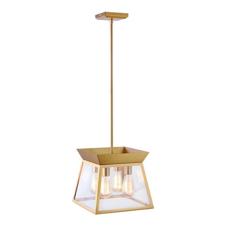 12" Diameter 4 Light Chandelier, Brushed Brass