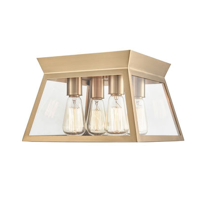 Artcraft Lucian 4 Light Flush Mount, Brushed Brass/Clear