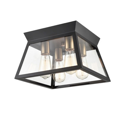 Artcraft Lucian 4 Light Flush Mount, Black/Brushed Brass/Clear - AC11853BK