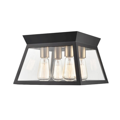 Artcraft Lucian 4 Light Flush Mount, Black/Brushed Brass/Clear