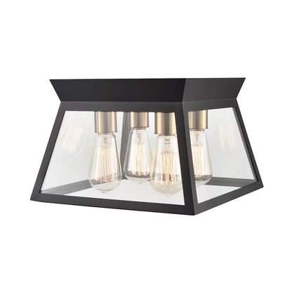 Artcraft Lucian 4 Light Flush Mount, Black/Brushed Brass/Clear