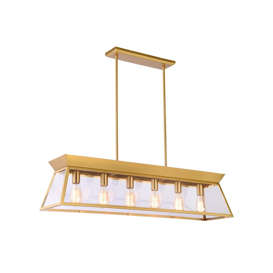 Artcraft Lucian 6 Lt Linear Island Chandelier, Brushed Brass/Clear - AC11854BB