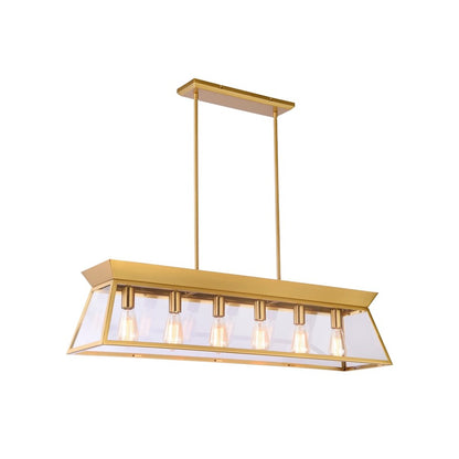 Artcraft Lucian 6 Lt Linear Island Chandelier, Brushed Brass/Clear - AC11854BB