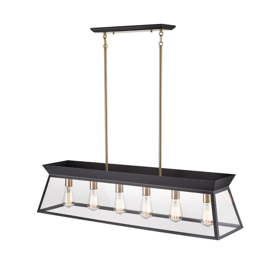 Artcraft Lucian 6 Light Linear Island Chandelier, Black/Brass/Clear