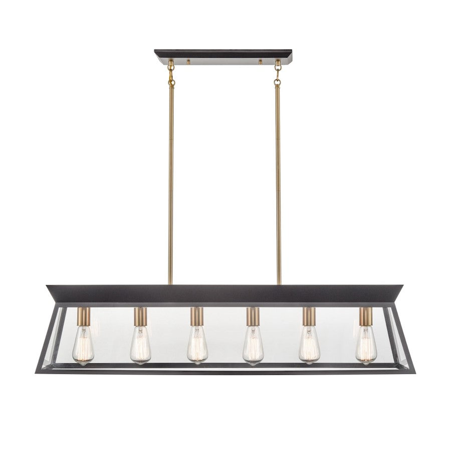 Artcraft Lucian 6 Light Linear Island Chandelier, Black/Brass/Clear