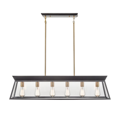 Artcraft Lucian 6 Light Linear Island Chandelier, Black/Brass/Clear