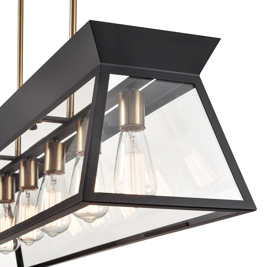 Artcraft Lucian 6 Light Linear Island Chandelier, Black/Brass/Clear