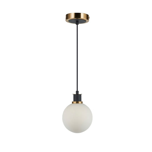 Artcraft Gem 1 Light Pendant, Black/Brushed Brass/White - AC11870WH