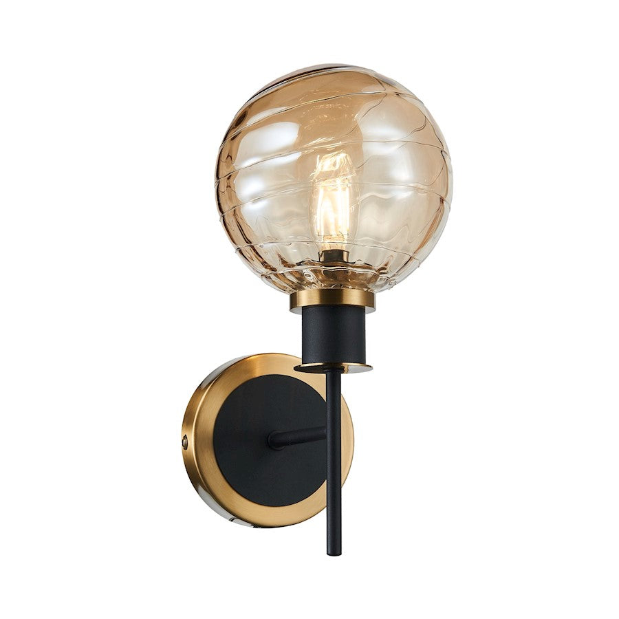 Artcraft Gem 1 Light Sconce, Black/Brushed Brass/Amber - AC11871AM