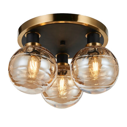 Artcraft Gem 3 Light Semi-Flush Mount, Black/Brushed Brass - AC11873AM