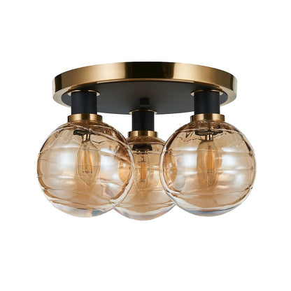 Artcraft Gem 3 Light Semi-Flush Mount, Black/Brushed Brass