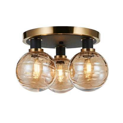 Artcraft Gem 3 Light Semi-Flush Mount, Black/Brushed Brass