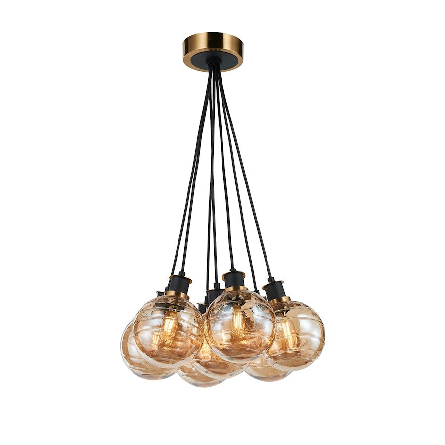 Artcraft Gem 7 Light Pendant, Black/Brushed Brass/Amber - AC11877AM