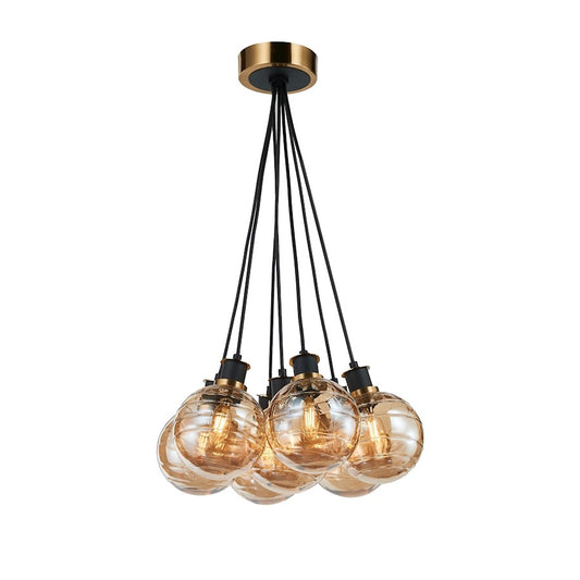 Artcraft Gem 7 Light Pendant, Black/Brushed Brass/Amber - AC11877AM