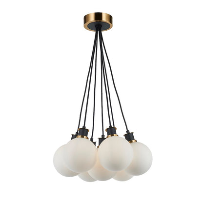 Artcraft Gem 7 Light Pendant, Black/Brushed Brass/White - AC11877WH