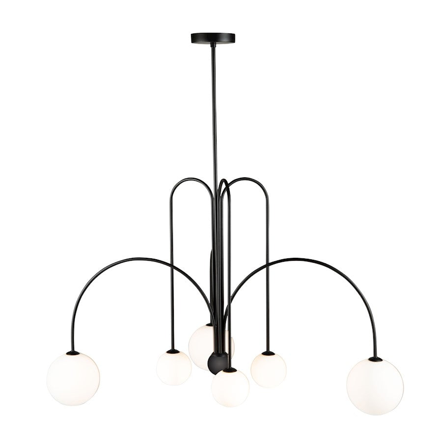 6 Light Chandelier, Matte Black